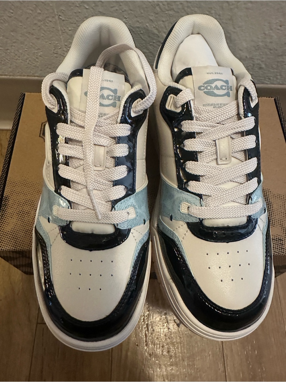 Coach White, Light Blue & Navy Low-Top Sneakers - Women's